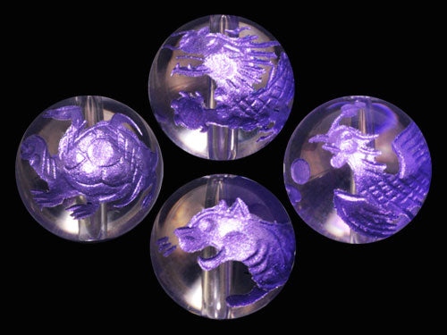 四神獣 彫刻ビーズ 水晶（パープル色入り）