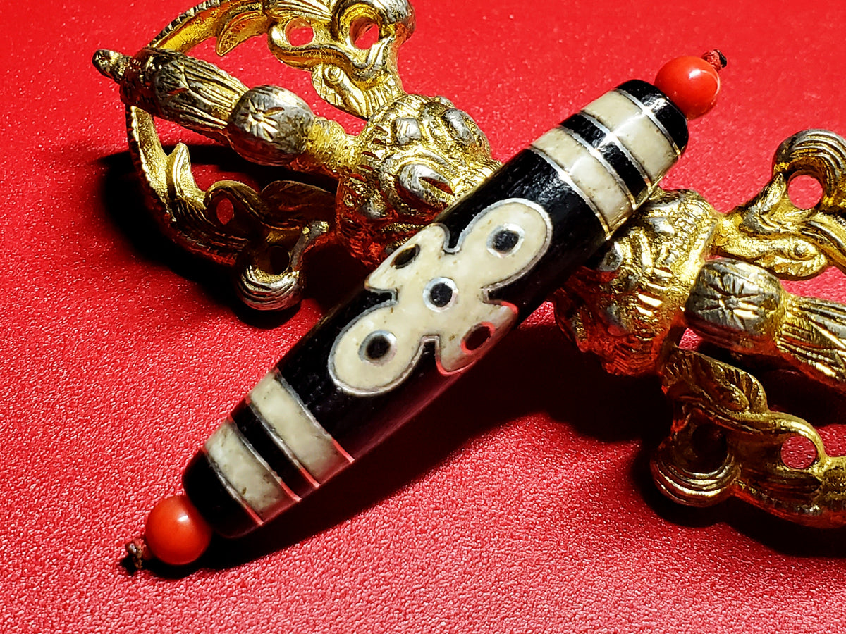 老礦銀線入り天珠・閃電五眼天珠 – 天然石の店 ふうちゃん