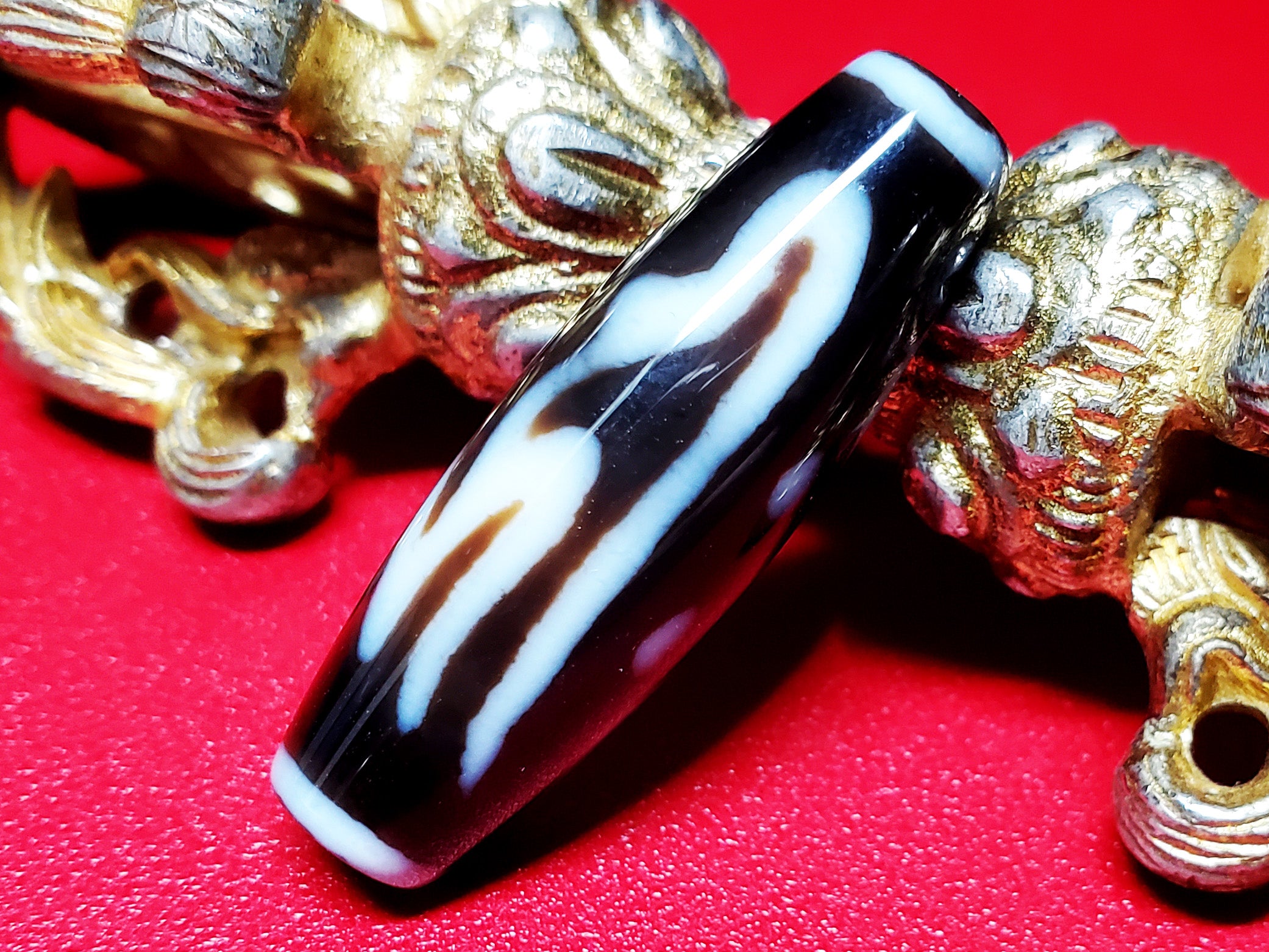 キリーク・阿弥陀如来・龍眼梵字天珠・至純高級天珠／約12×38mm