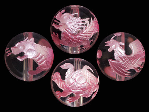 四神獣 彫刻ビーズ 水晶（ピンク色入り）