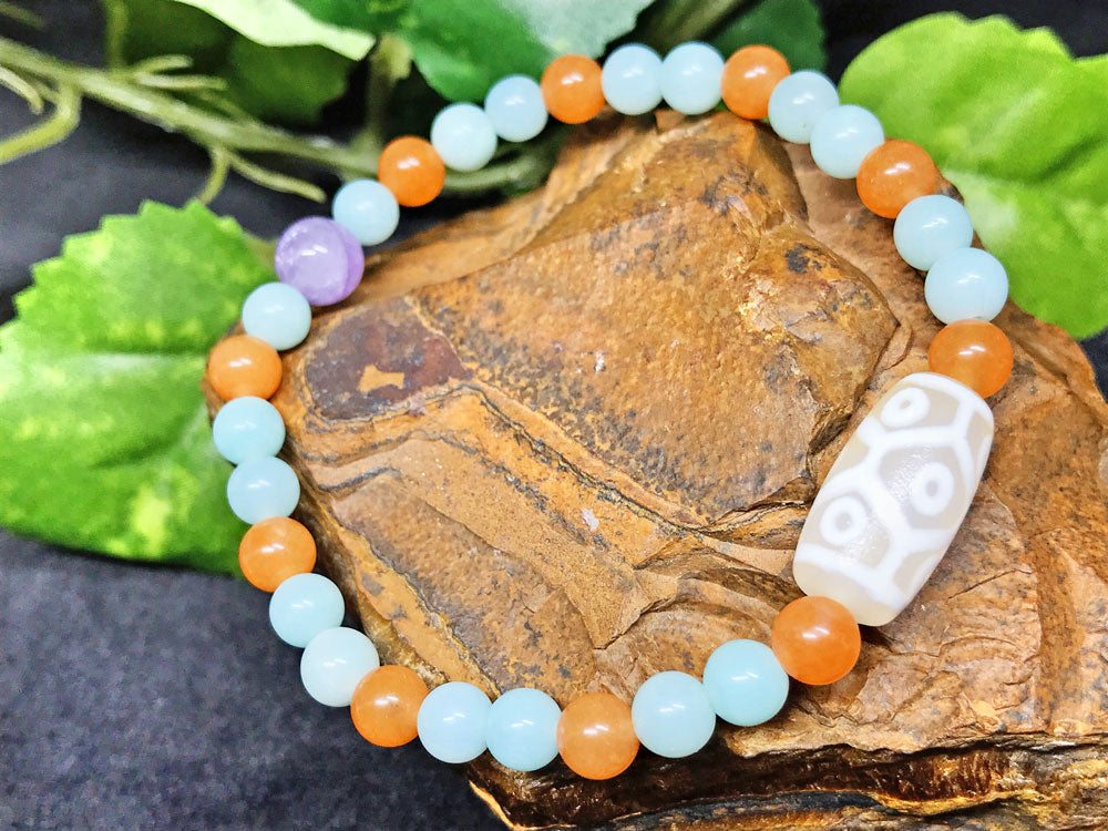 九眼　羊脂白天珠ブレスレットNo.002