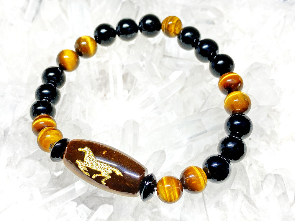 駿馬 虎目石（金色入り）ブレスレット