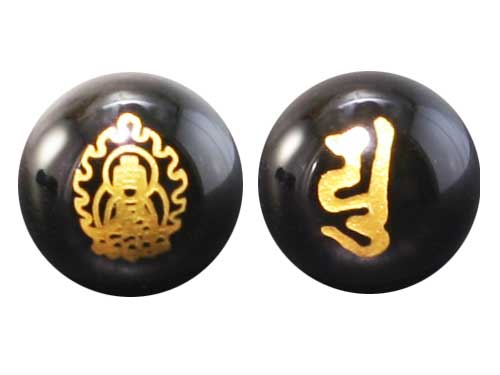 十三仏両面梵字玉（超音波彫／オニキス・金色入り） – 天然石の店 ふう