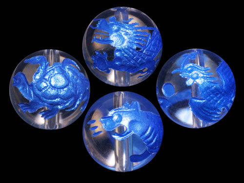 四神獣 彫刻ビーズ 水晶（ブルー色入り）